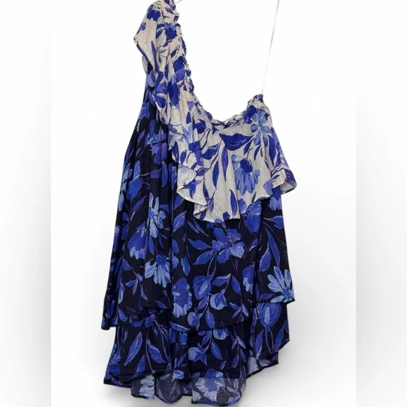 Anthropologie Floral One-Shoulder Tiered Dress Blue Plus Size 2X - Picture 5 of 11